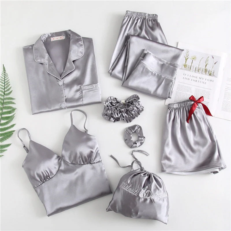 deanwangkt Pajamas Set Women Summer Sexy Flower Pyjamas Sexy Female Long Sleeve Shirt Pants Handwork Stitch Lingerie Striped Mom Sleepwear - Deanwangkt