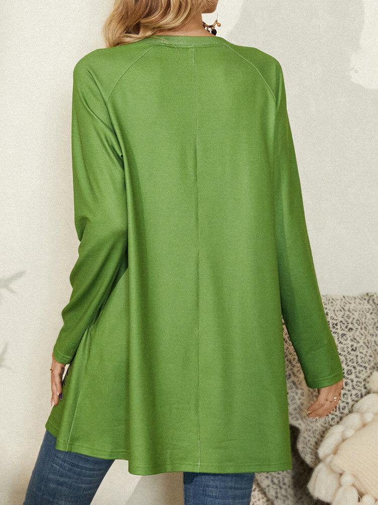 deanwangkt Women Ethnic Style Floral Colorblock Pattern O-Neck Long Sleeve Blouse - Deanwangkt