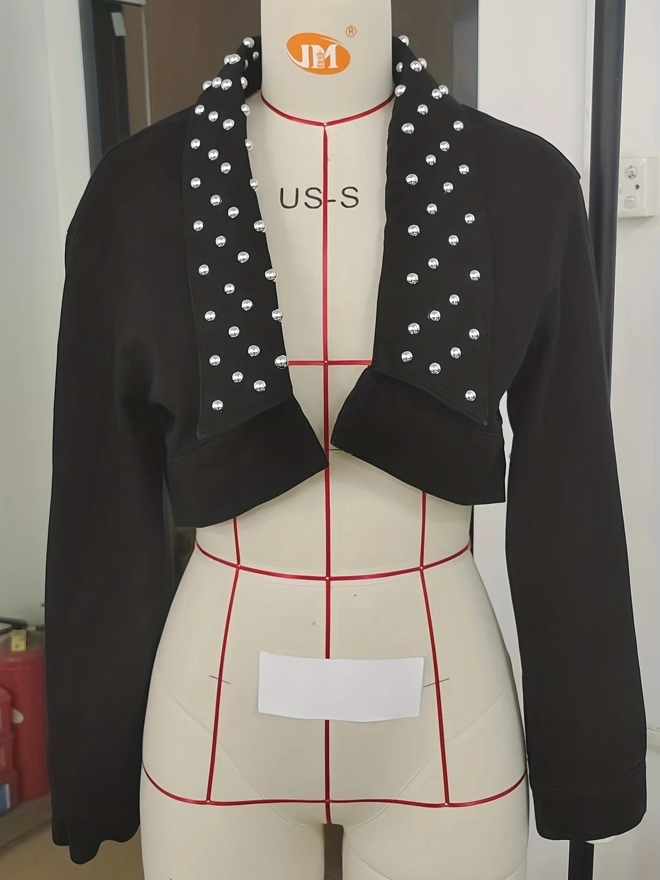 deanwangkt-1  Plain Rivet Decor Denim Jackets, Long Sleeves Cropped Lapel Denim Jackets, Goth Cyberpunk Grunge Style, Women's Denim Clothing - Deanwangkt