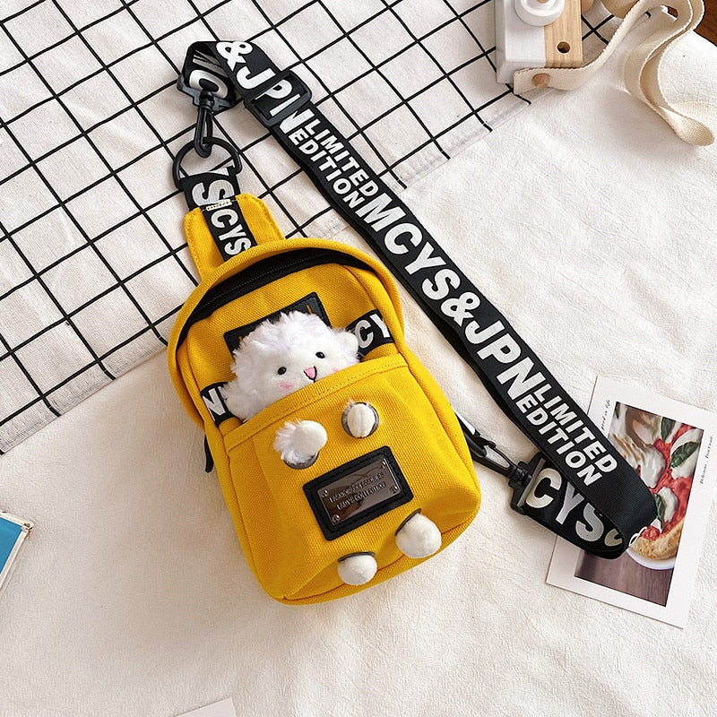 deanwangkt Cute Plush Toy Inside Chest Bag For Women Casual Canvas Bag Women Crossbody Bags Letter Print Strap Shoulder Bag Women Bolso Sac - Deanwangkt