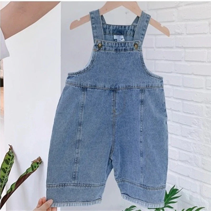 deanwangkt  New Children Loose Overalls boys girls casual all-match denim Trousers Autumn Solid Outwear 1-7Y Kids fashion bib pants - Deanwangkt