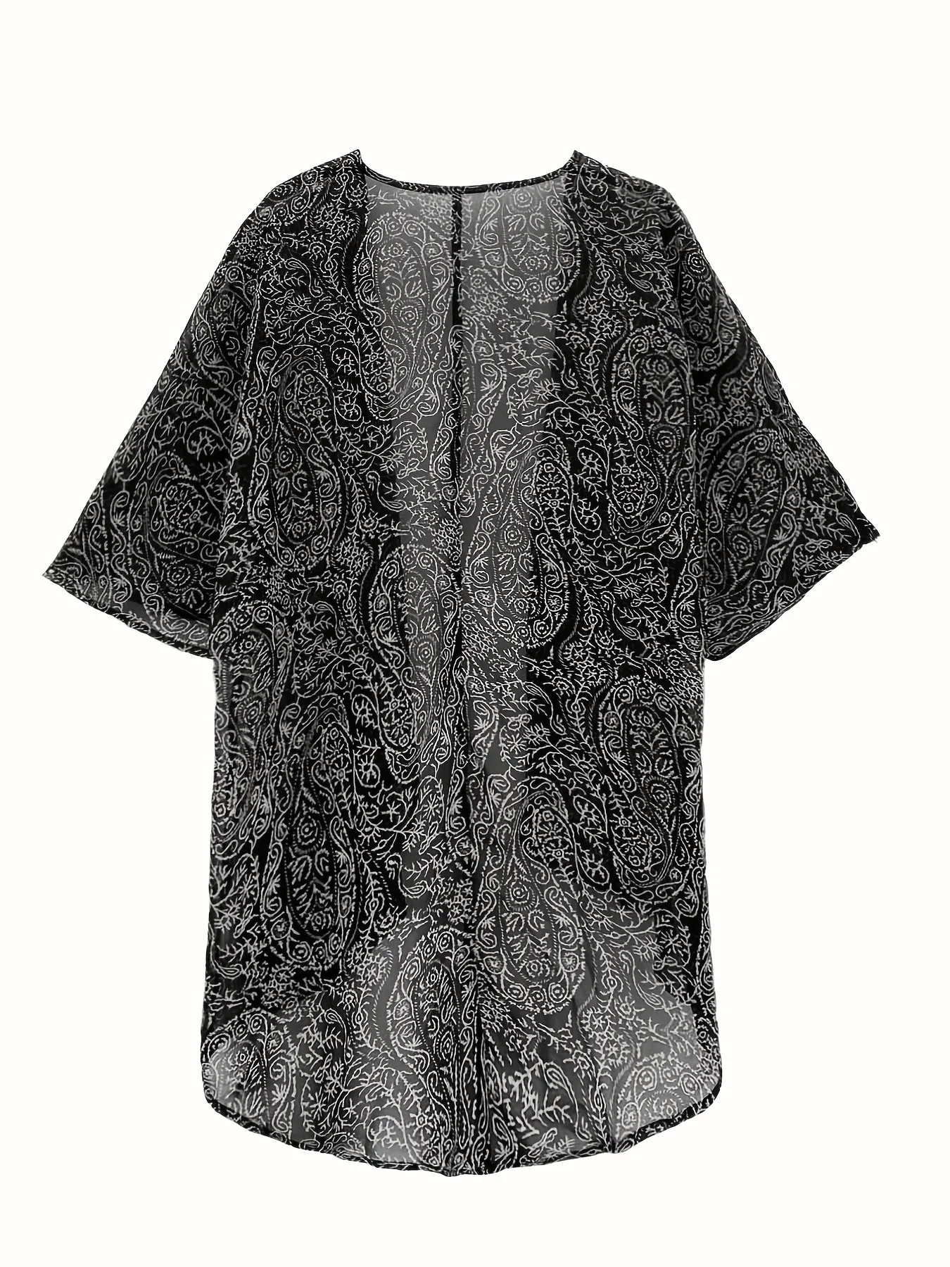 Paisley Print Coverup Kimono, Casual Open Front 3/4 Sleeve Blouse, Women's Clothing - Deanwangkt