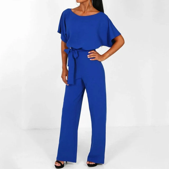 Summer Black Jumpsuit Women Overalls Elegant Long Plus Size Female Jumpsuits Rompers Lace Up Overall For Woman Jumpsuits - Deanwangkt