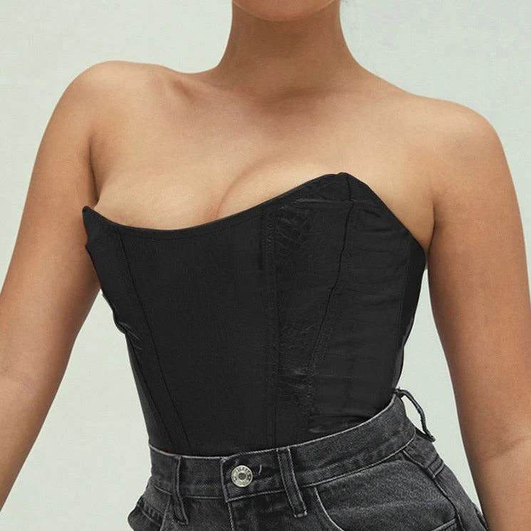 deanwangkt Strapless Crocodile Pattern Croset Cropped Camisole Slim Backless Sleeveless Sexy Women Tops Fashion Night Club Party Crop Top - Deanwangkt