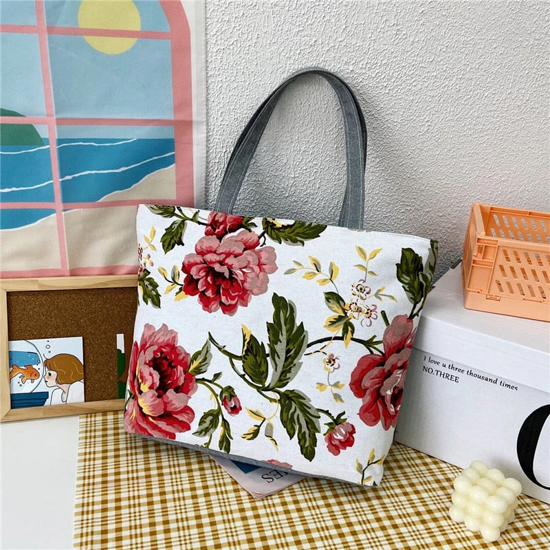 deanwangkt Fashion Folding Women Big Size Handbag Tote Ladies Casual Flower Printing Canvas Graffiti Shoulder Bag Beach Bolsa Feminina - Deanwangkt