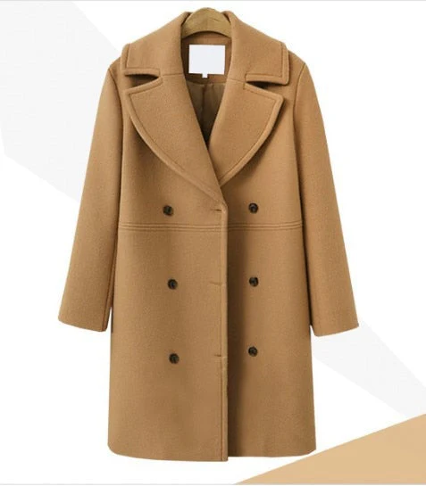 deanwangkt Elegant Double Breasted Long Ladies Coat Oversized Outwear  Winter Women Wool Coats Casual Effects Jackets Woolen Overcoat - Deanwangkt