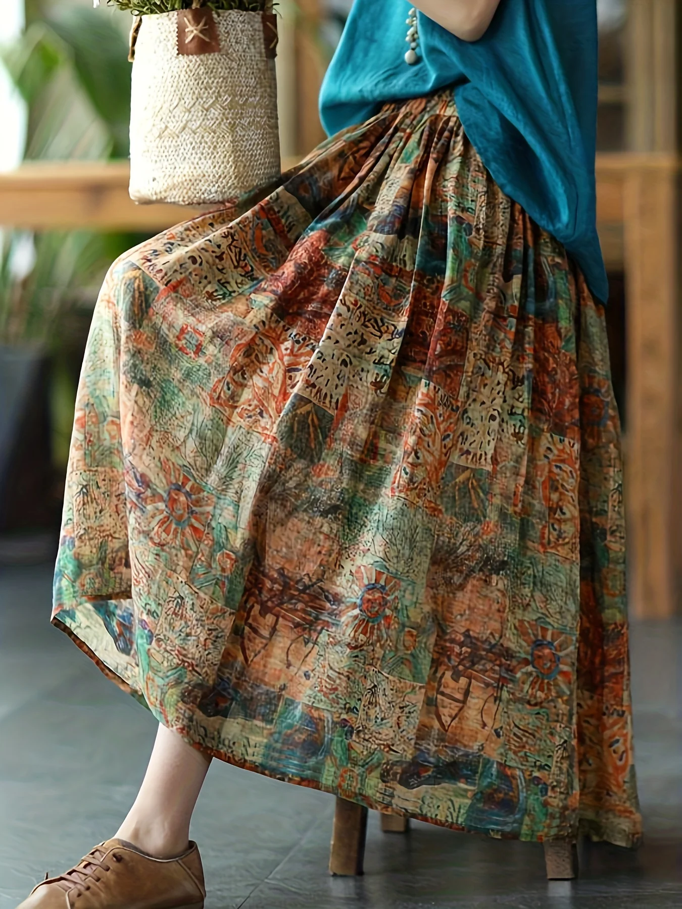 deanwangkt-1 All Over Print Pleated Skirt, Casual Elastic Waist Every Day Skirt, Women's Clothing - Deanwangkt