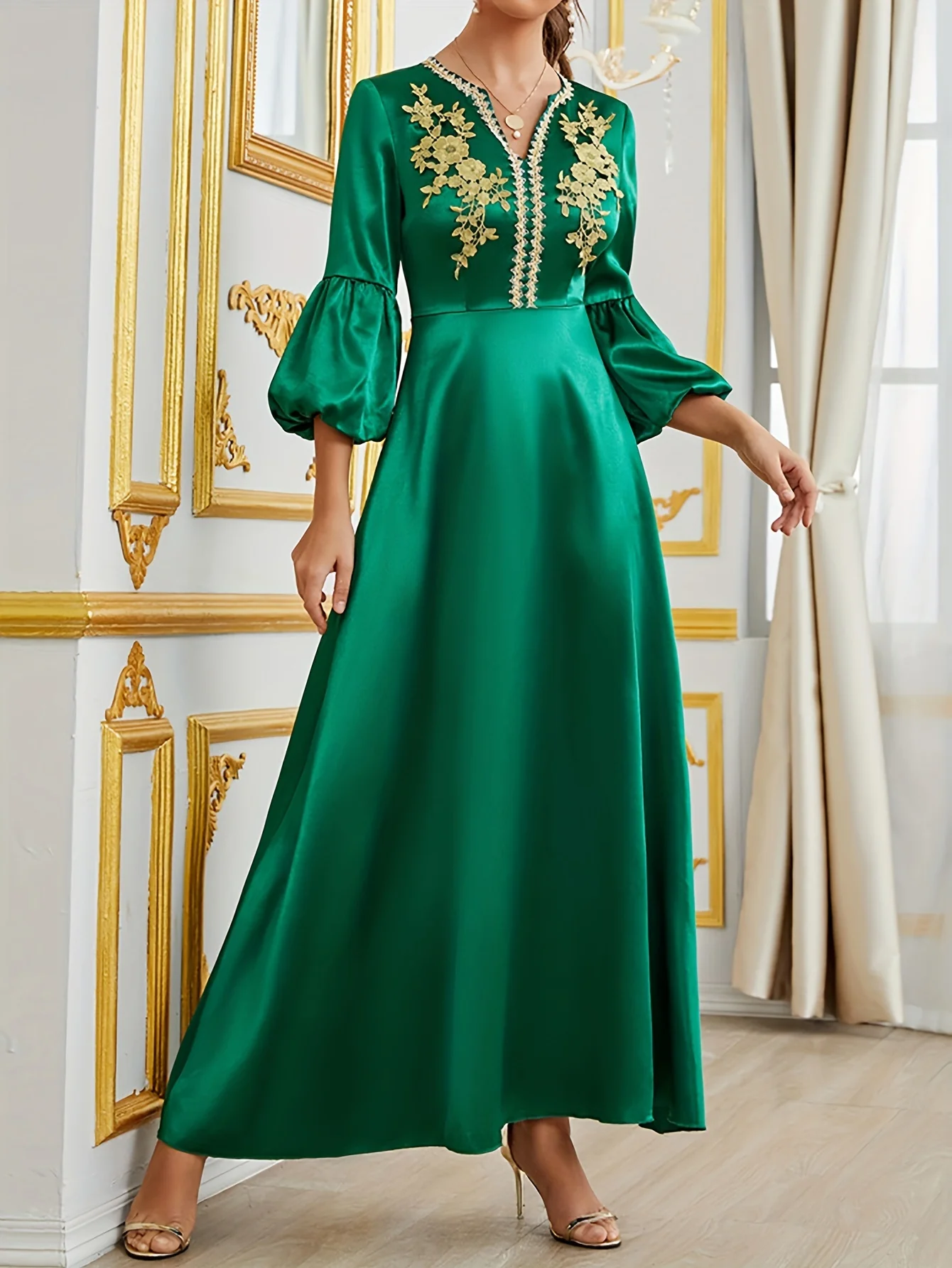 Floral Print Notched Neck Dress, Elegant Dress For Spring & Fall, Women's Clothing - Deanwangkt