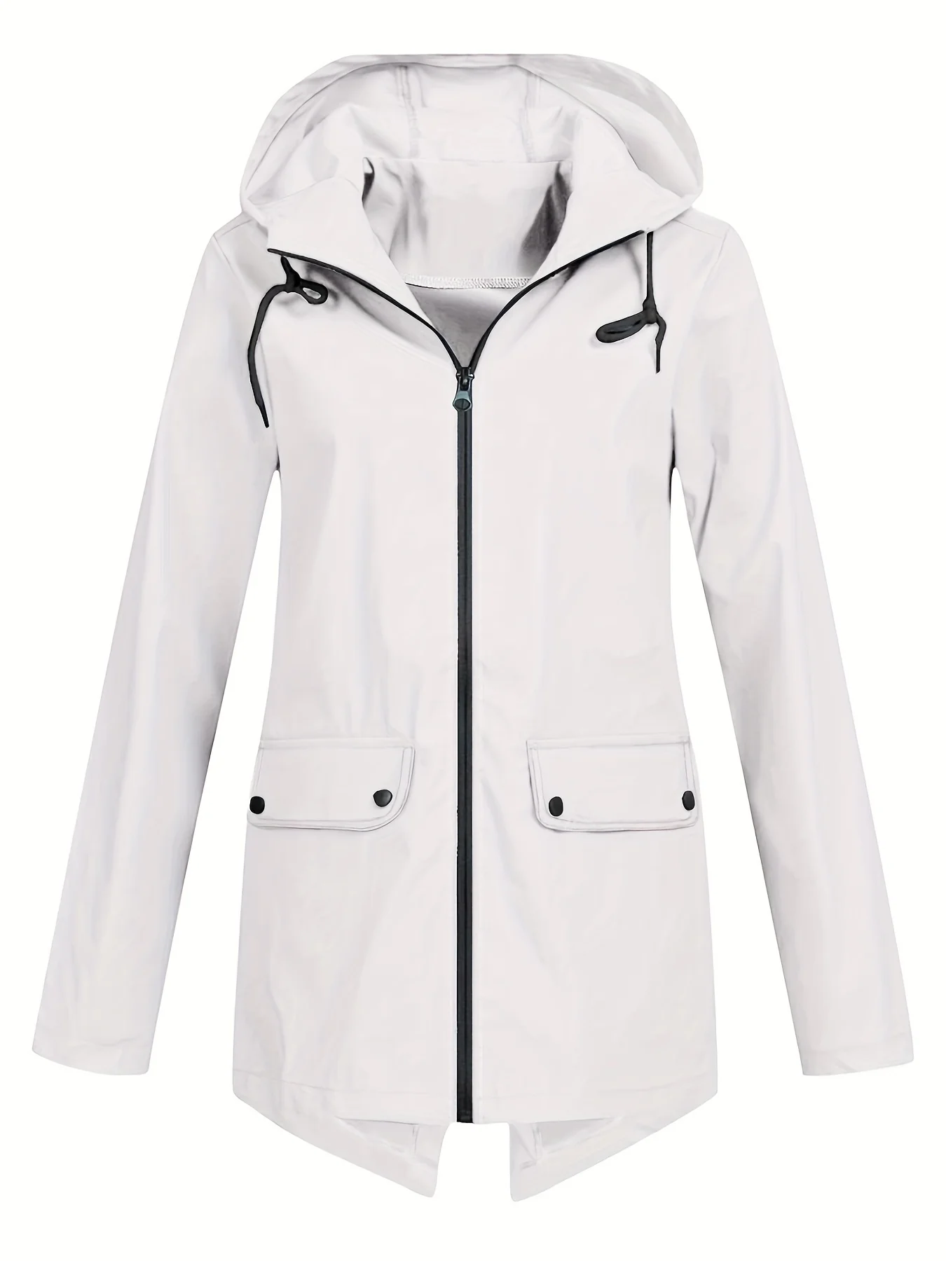 Solid Zip Up Drawstring Trench Coat, Casual Long Sleeve Hooded Jacket, Women's Clothing - Deanwangkt