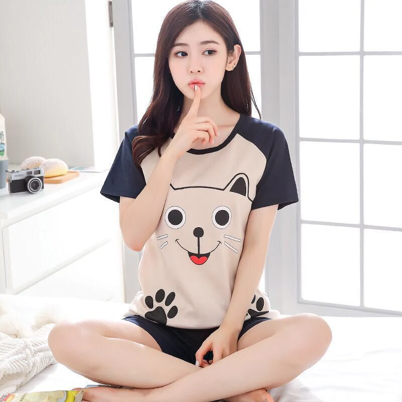 Girl Sleepwear Cartoon Summer Women Pajamas Set Pijama Short Women Pyjamas Suit Female Clothing  Nightwear - Deanwangkt