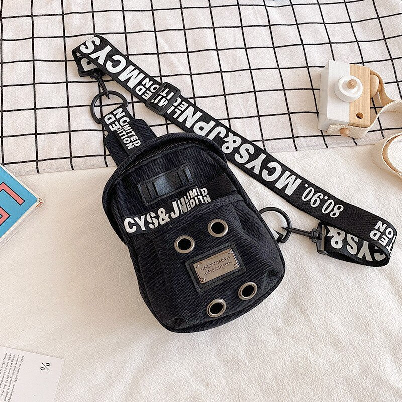 deanwangkt Cute Plush Toy Inside Chest Bag For Women Casual Canvas Bag Women Crossbody Bags Letter Print Strap Shoulder Bag Women Bolso Sac - Deanwangkt