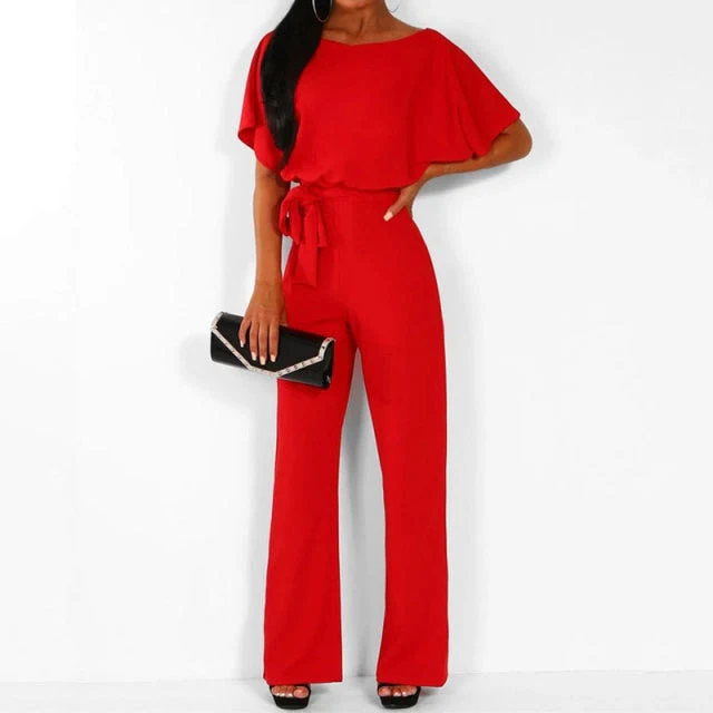 Summer Black Jumpsuit Women Overalls Elegant Long Plus Size Female Jumpsuits Rompers Lace Up Overall For Woman Jumpsuits - Deanwangkt