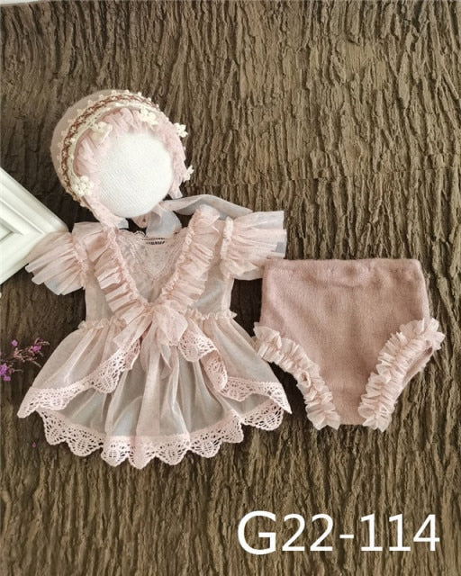 deanwangkt 0-3Month Baby Newborn Photography Props Baby Hat Baby Girl Lace Romper Bodysuits Outfit  Photography Clothing - Deanwangkt