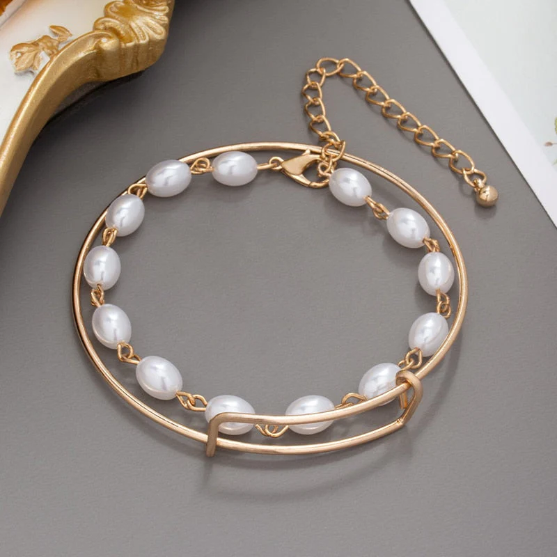 DEANWANGKT 9Style Vintage Pearl Bracelet For Women Jewelry Boho Coin Geometric Crystal Gold Color Chain Bracelets Bangles Femme Accessories - Deanwangkt