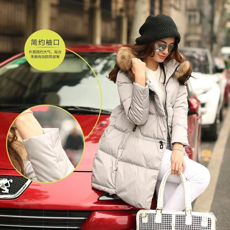 deanwangkt Women Parkas Long Thick Warm Jacket Hooded Fur Zipper Yellow Elegant Ladies Coats Solid Female clothing Parka Femme - Deanwangkt