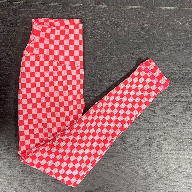 DEANWANGKT Yoga Pants Leggings Peach Hip Tight Lift Elastic Checkerboard Yoga Clothes Female High Waist GYM Running Sports Fitness XJ0210 - Deanwangkt