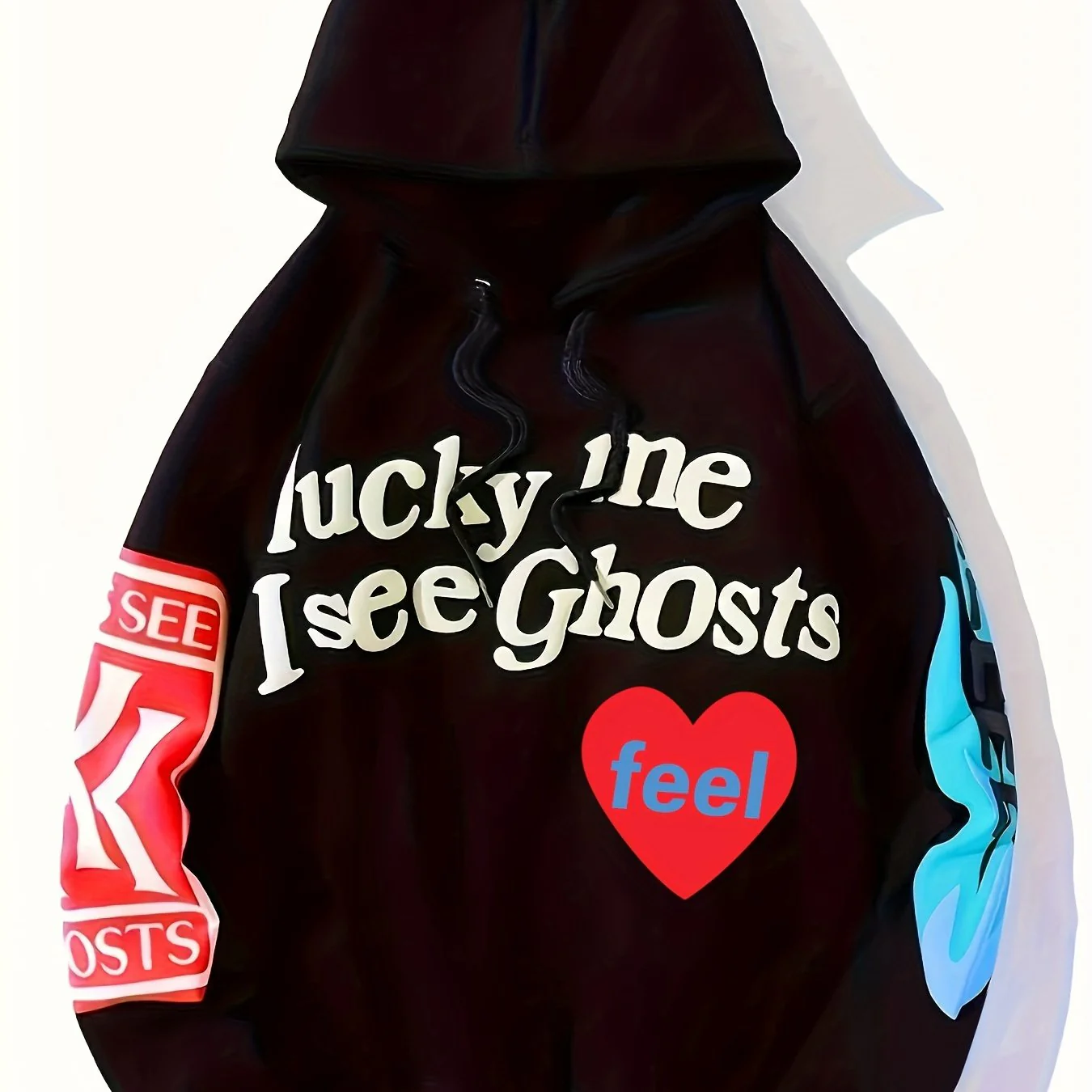 Lucky Me I See Ghosts Letter Graphic Casual Sports Sweatshirt For Halloween, Fashion Hip Hop  Pullover Hoodie, Women's Tops - Deanwangkt