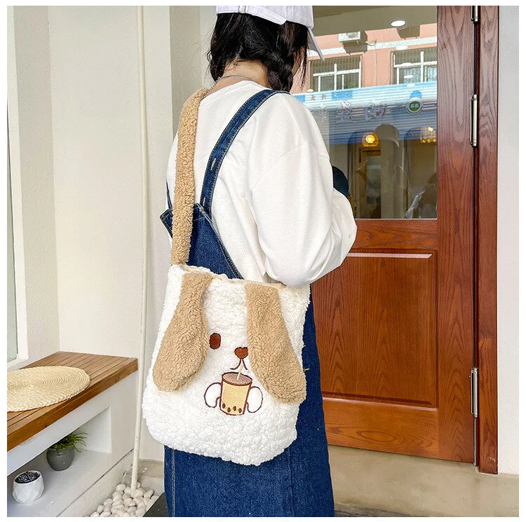 deanwangkt  Winter Soft Plush Bag Women Imitation Lamb Wool Crossbody Bags Bunny Ears Shoulder Bag Kawaii Cross Body Bags Women Bolsa Bags - Deanwangkt