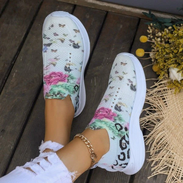 deanwangkt - White Casual Patchwork Printing Round Mesh Breathable Comfortable Out Door Shoes - Deanwangkt