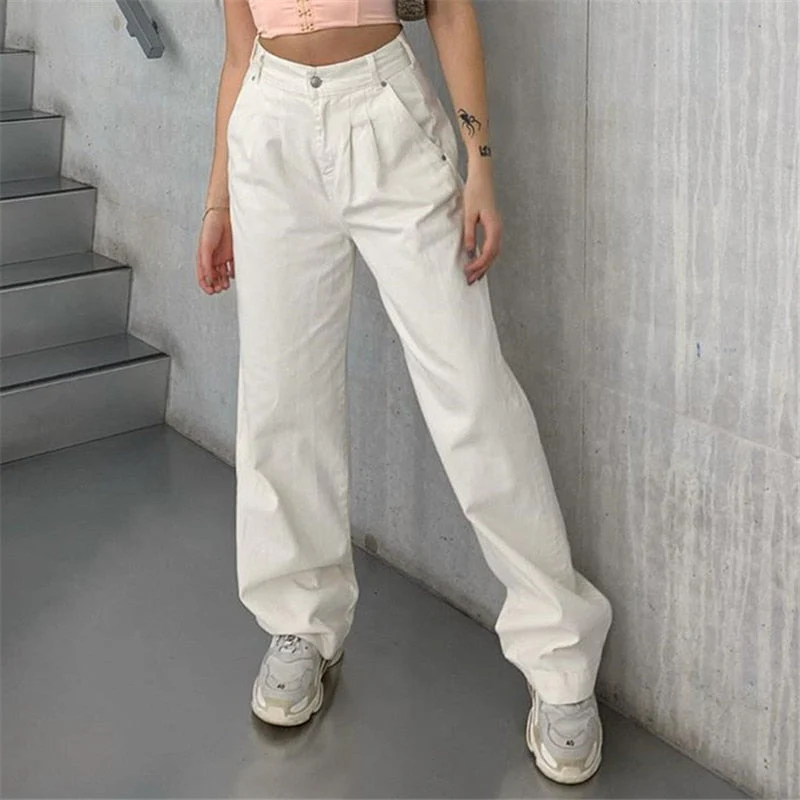 deanwangkt Fall  Baggy White Jeans Woman High Waist Korean Indie Aesthetics Cotton Cargo Pants Vintage Clothes Bottoms Kobieta Spodnie - Deanwangkt