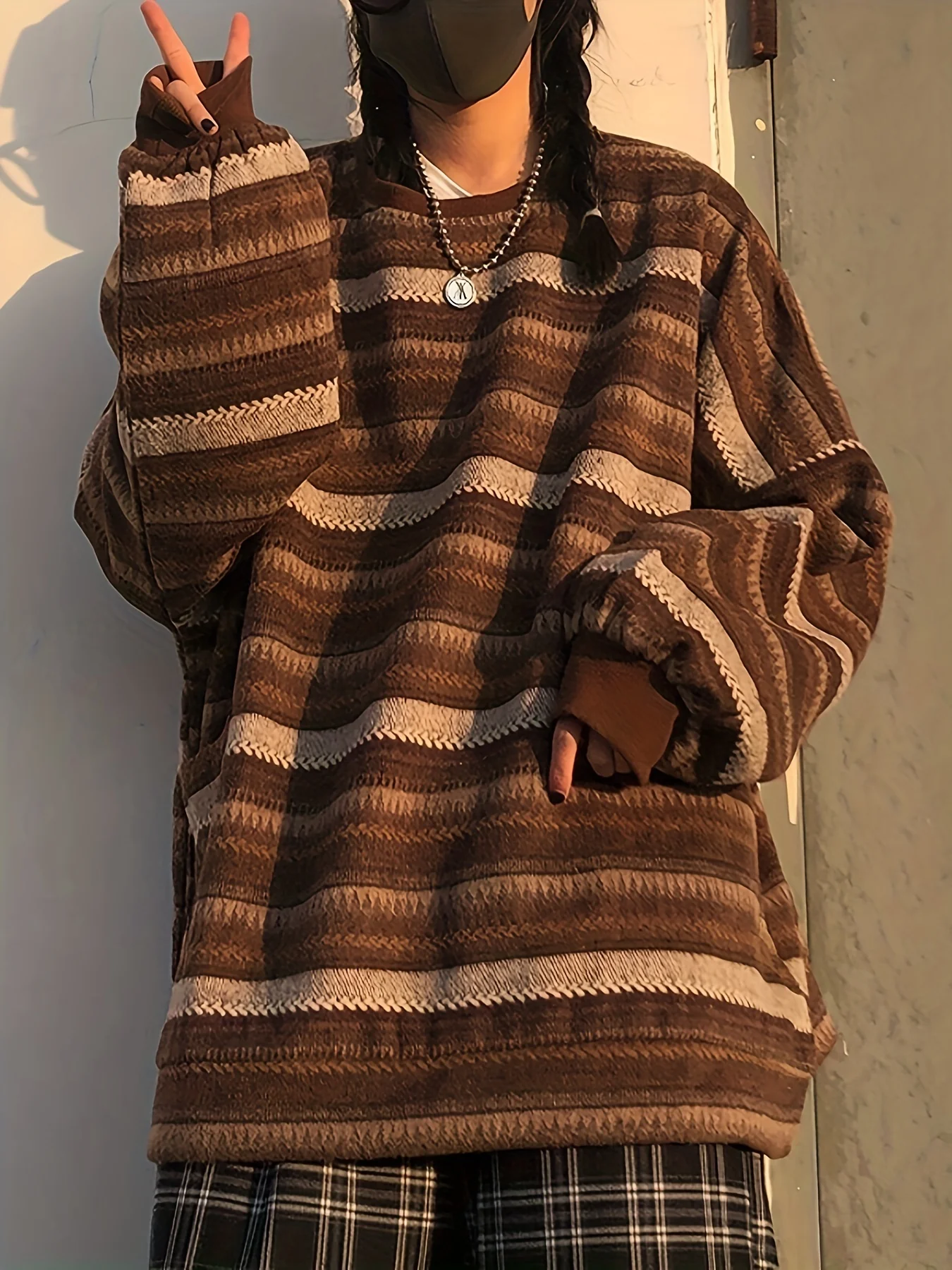 deanwangkt  Striped Drop Shoulder Sweatshirt, Casual Crew Neck Long Sleeve Pullover, Women's Clothing - Deanwangkt