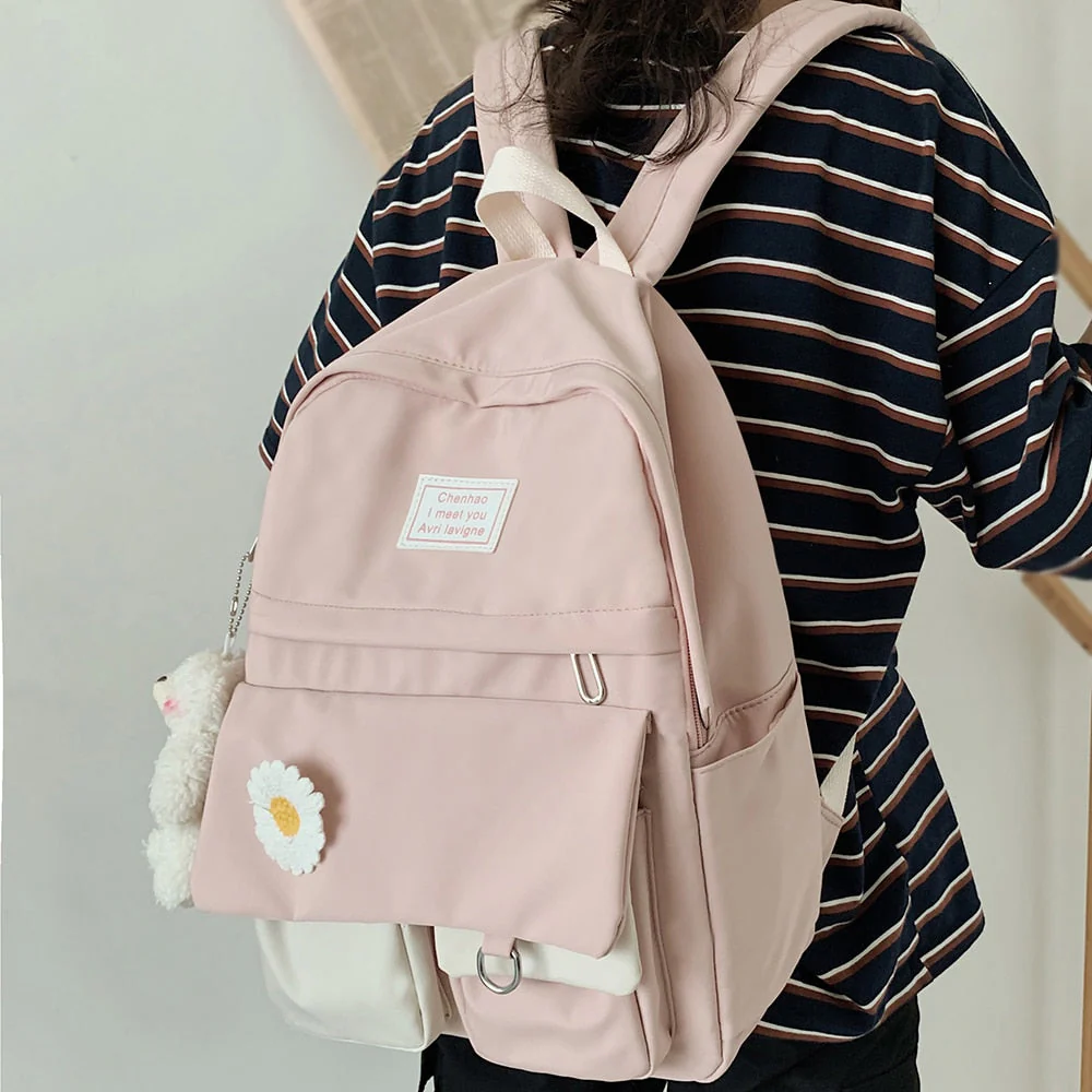 College Student Ladies Cute Backpack Women Flower Female Harajuku School Bags Book Kawaii Backpack Nylon Girl Trendy Bag Fashion - Deanwangkt