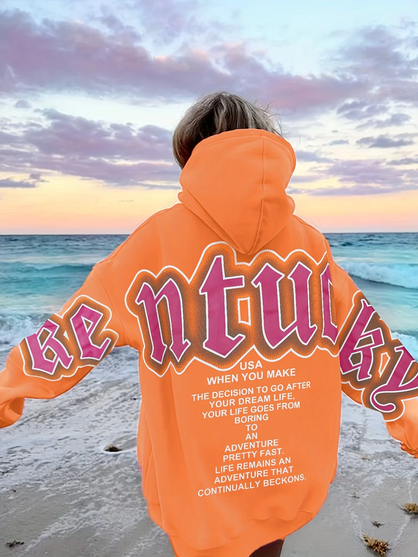 Letter Print Loose Hoodie, Casual Long Sleeve Hoodies Sweatshirt, Women's Clothing - Deanwangkt