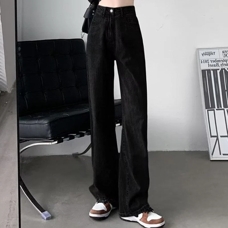 deanwangkt European And American Gentle Style Dirty Pink Ruffled Jeans, Women's Loose And Trendy Straight Tube Versatile Wide Leg Pants - Deanwangkt