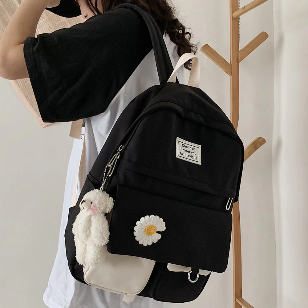 College Student Ladies Cute Backpack Women Flower Female Harajuku School Bags Book Kawaii Backpack Nylon Girl Trendy Bag Fashion - Deanwangkt
