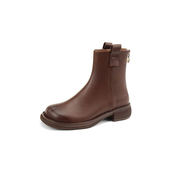 deanwangkt  Autumn Shoes   NEW Fall Shoes Women Split Leather Boots Round Toe Chunky Heel Women Boots Winter Solid Slip-on Ankle Boots Western Boots Women - Deanwangkt