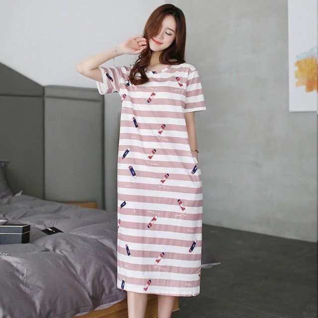 deanwangkt  Women Short Sleeve Sleepwear Cotton Night Gowns Summer Cartoon Nightgowns Home Wear Girls Sleep Lounge Sleeping Dress - Deanwangkt