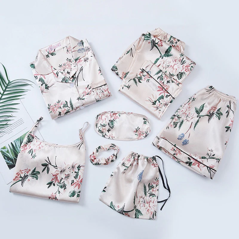 deanwangkt Pajamas Set Women Summer Sexy Flower Pyjamas Sexy Female Long Sleeve Shirt Pants Handwork Stitch Lingerie Striped Mom Sleepwear - Deanwangkt