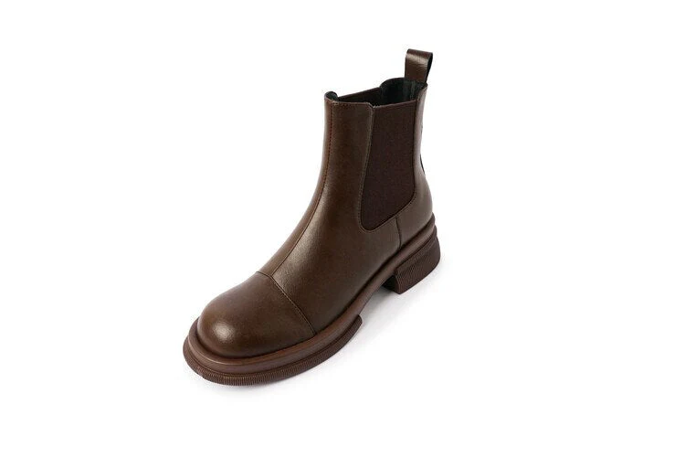 deanwangkt Autumn Boots     NEW Fall/Winter Shoes Women Split Leather Ankle Boots Round Toe Chunky Shoes for Women Solid Chelsea Boots Leisure Black Boots - Deanwangkt