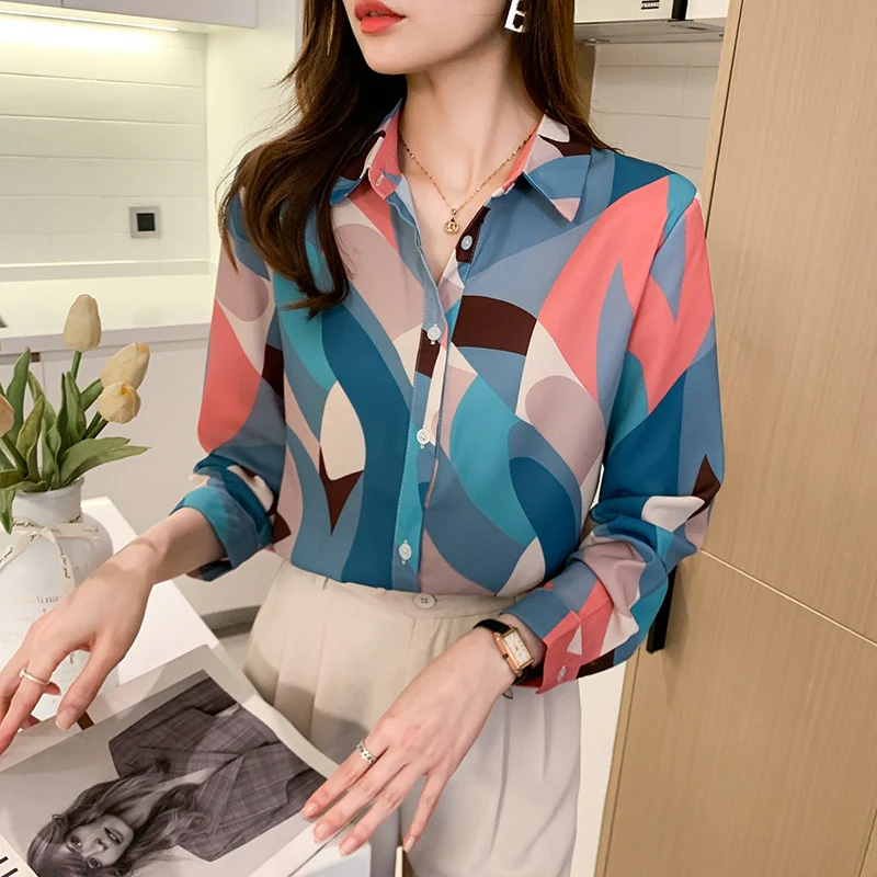 deanwangkt printing ladies shirts Women's chiffon Blouses Spring Autumn Long Sleeve Shirts Tops Blusas Mujer - Deanwangkt