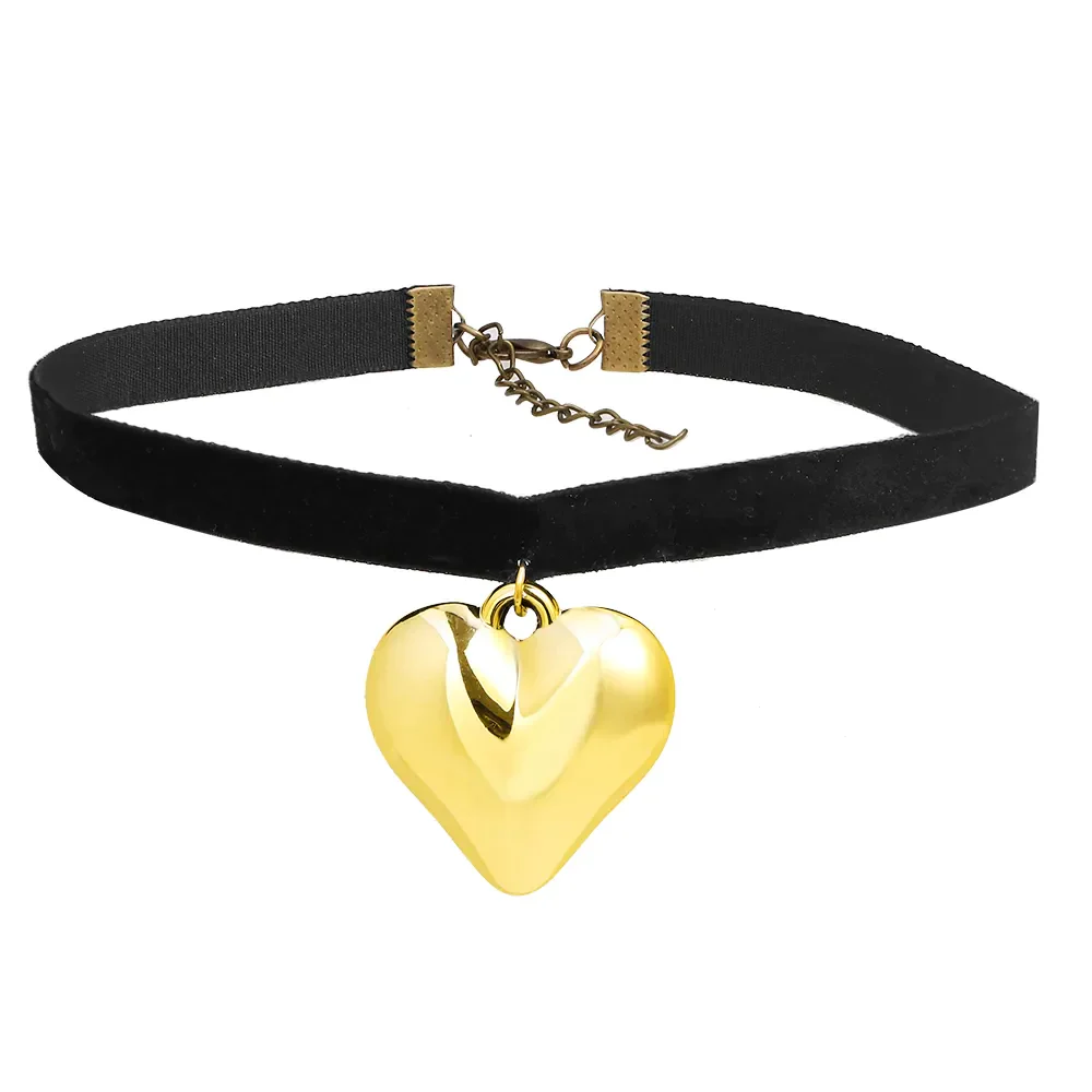 deanwangkt Diy Jewelry Goth Black Velvet Big Heart Pendant Choker Necklace for Women Elegant Weave Knotted Bowknot Adjustable Chain - Deanwangkt