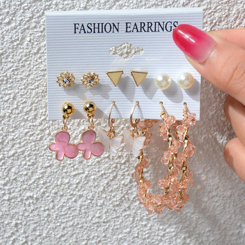 DEANWANGKT 23 Styles Women Earring Set Fashion Jewelry Gold Metal Big Hoop Dangle Drop Earing Butterfly Tassel Geometric Punk Brincos Femme - Deanwangkt