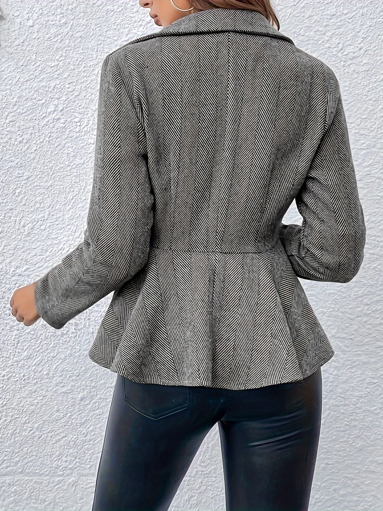 deanwangkt-1 Ruffle Hem Button Front Blazer, Casual Solid Long Sleeve Outerwear, Women's Clothing - Deanwangkt