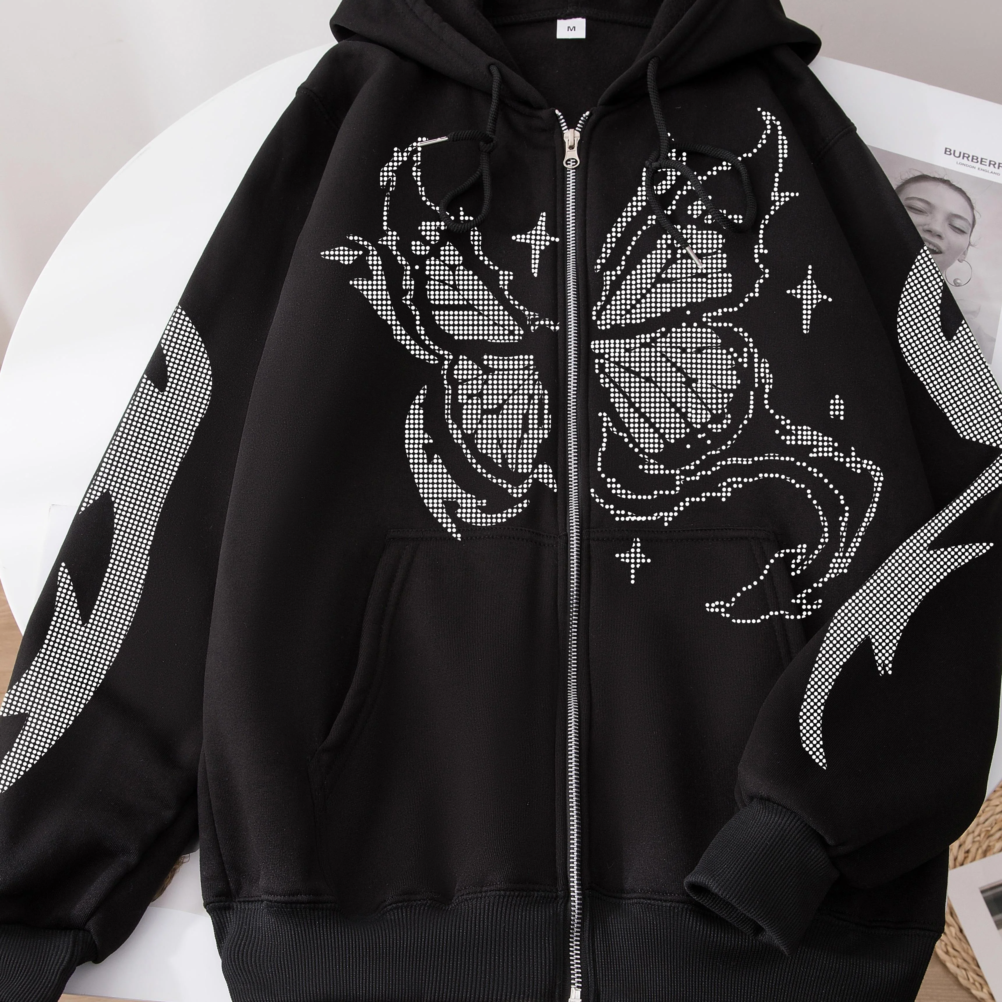 deanwangkt  Butterfly Print Zip Up Hoodies, Casual Long Sleeve Drawstring Sweatshirt, Women's Clothing - Deanwangkt