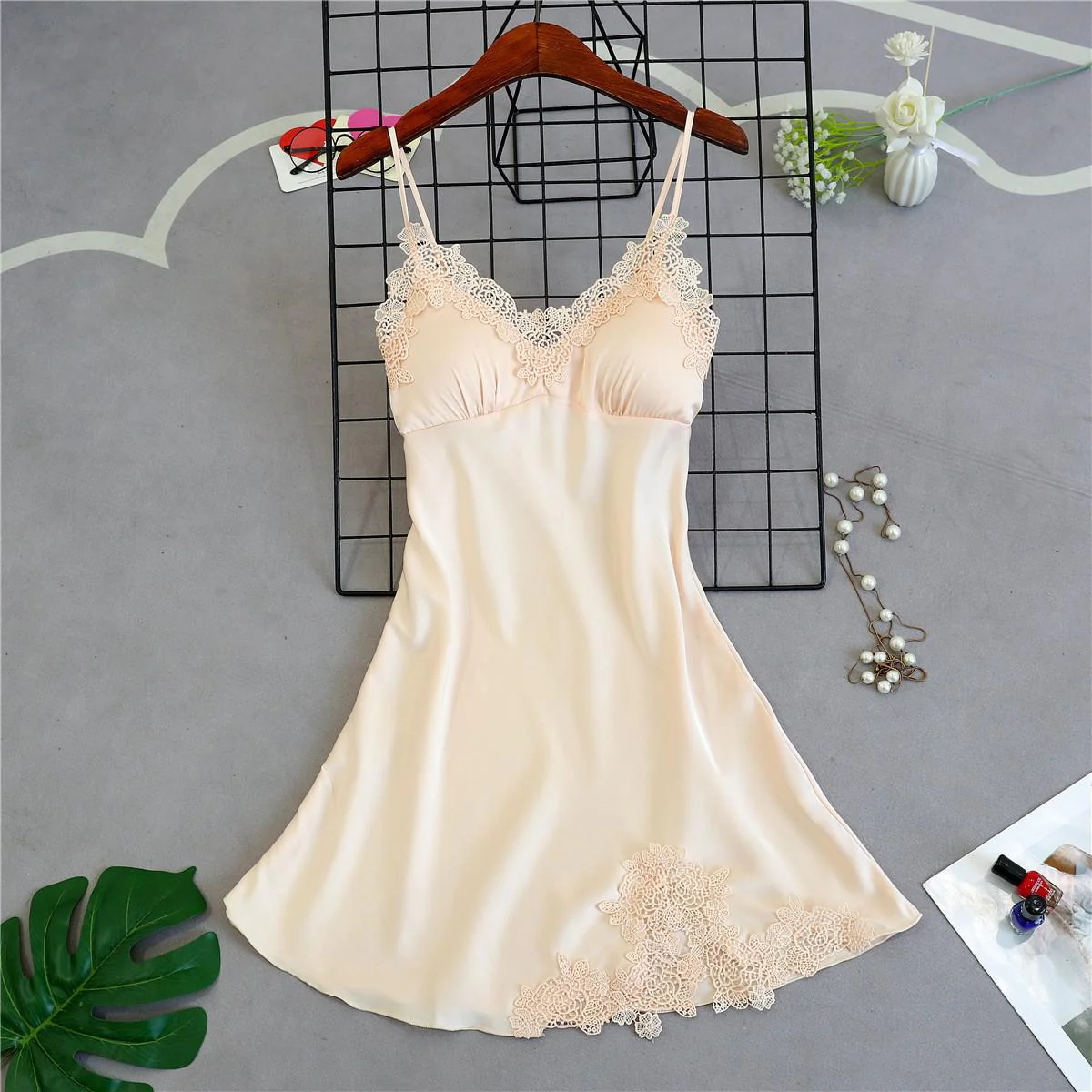 deanwangkt Brand New Chinese Women Robe Satin Nightgown Sexy Nightshirt Sleepwear Lace Bath Gown Summer Casual Home Night Dress Nighty - Deanwangkt
