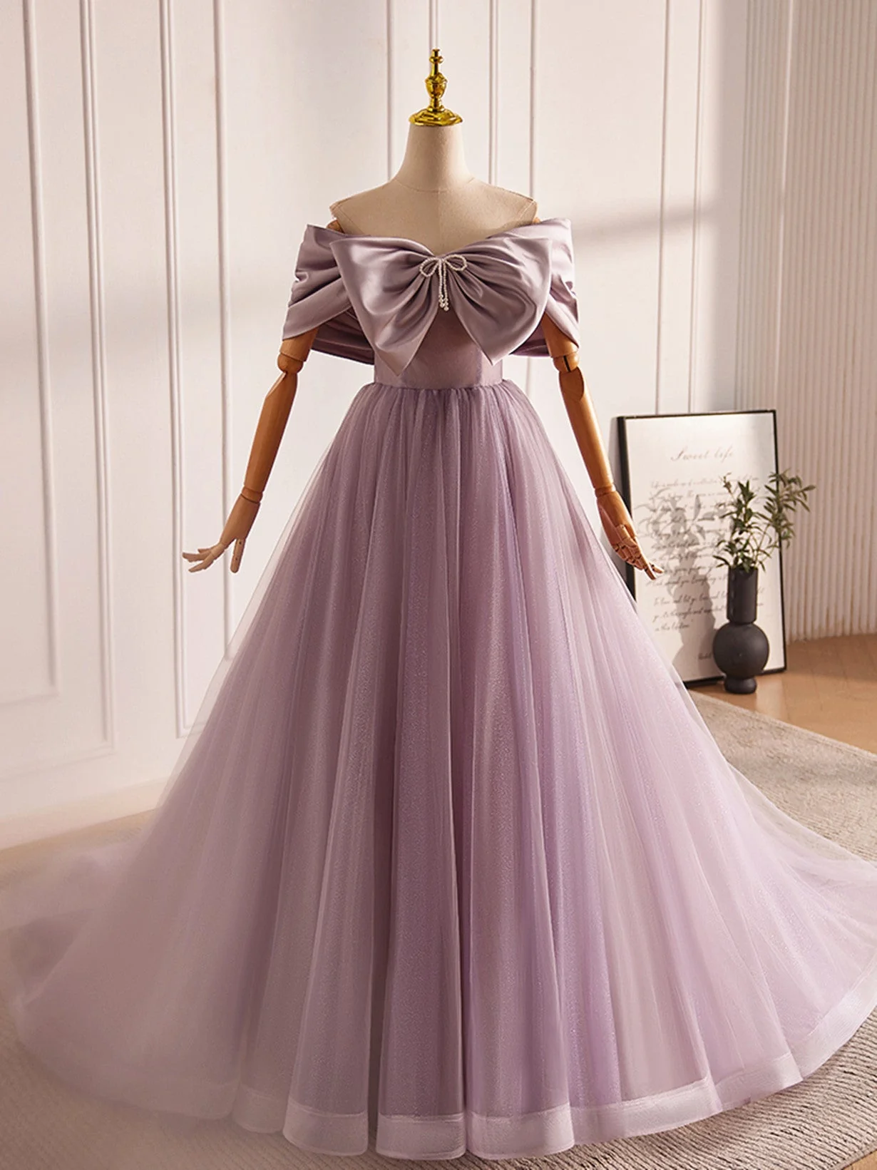 Solvbao Light Purple Tulle Sweetheart Long Formal Dress, Light Purple Evening Dress Prom Dress - Deanwangkt