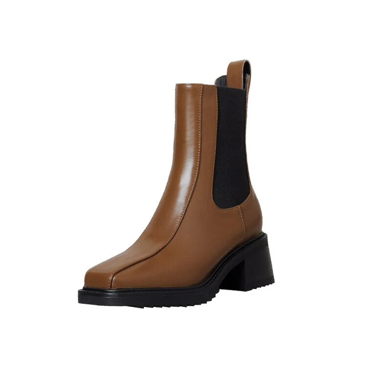 deanwangkt Autumn Shoes     Autumn Women Boots Square Toe Chunky Heel Boots Split Leather Shoes Women Solid Short Boots for Women Fashion Fall Shoes - Deanwangkt