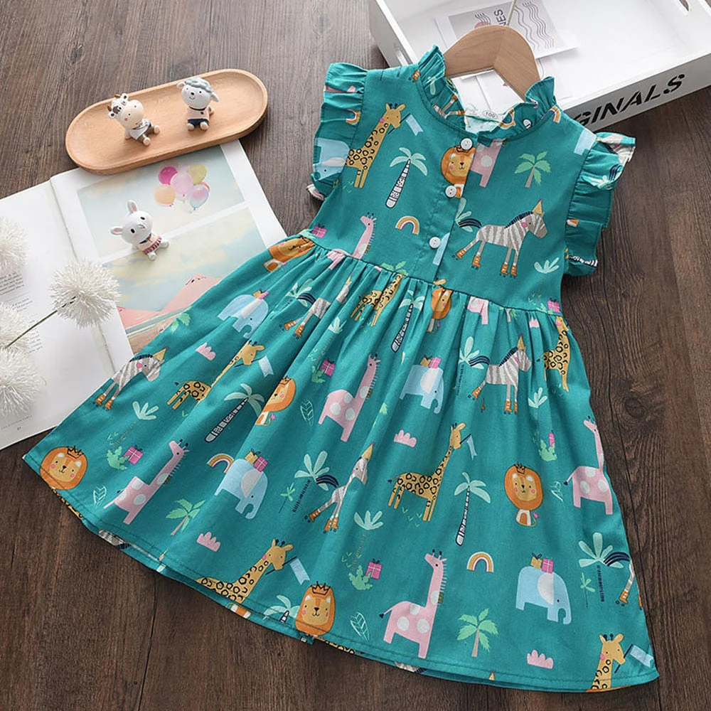 deanwangkt  Kids Dresses For Girls Children Summer Sleeveless Casual Clothes Dress Girls Animals Pattern Party Dresses 2-7Years - Deanwangkt