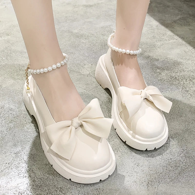 deanwangkt Women Thick Platform Mary Janes Lolita Shoes Party Pumps Summer  New Sandals Bow Chain Mujer Shoes Fashion Oxford Zapatos - Deanwangkt