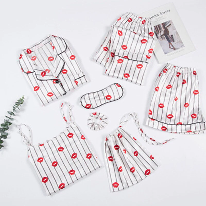 deanwangkt Pajamas Set Women Summer Sexy Flower Pyjamas Sexy Female Long Sleeve Shirt Pants Handwork Stitch Lingerie Striped Mom Sleepwear - Deanwangkt