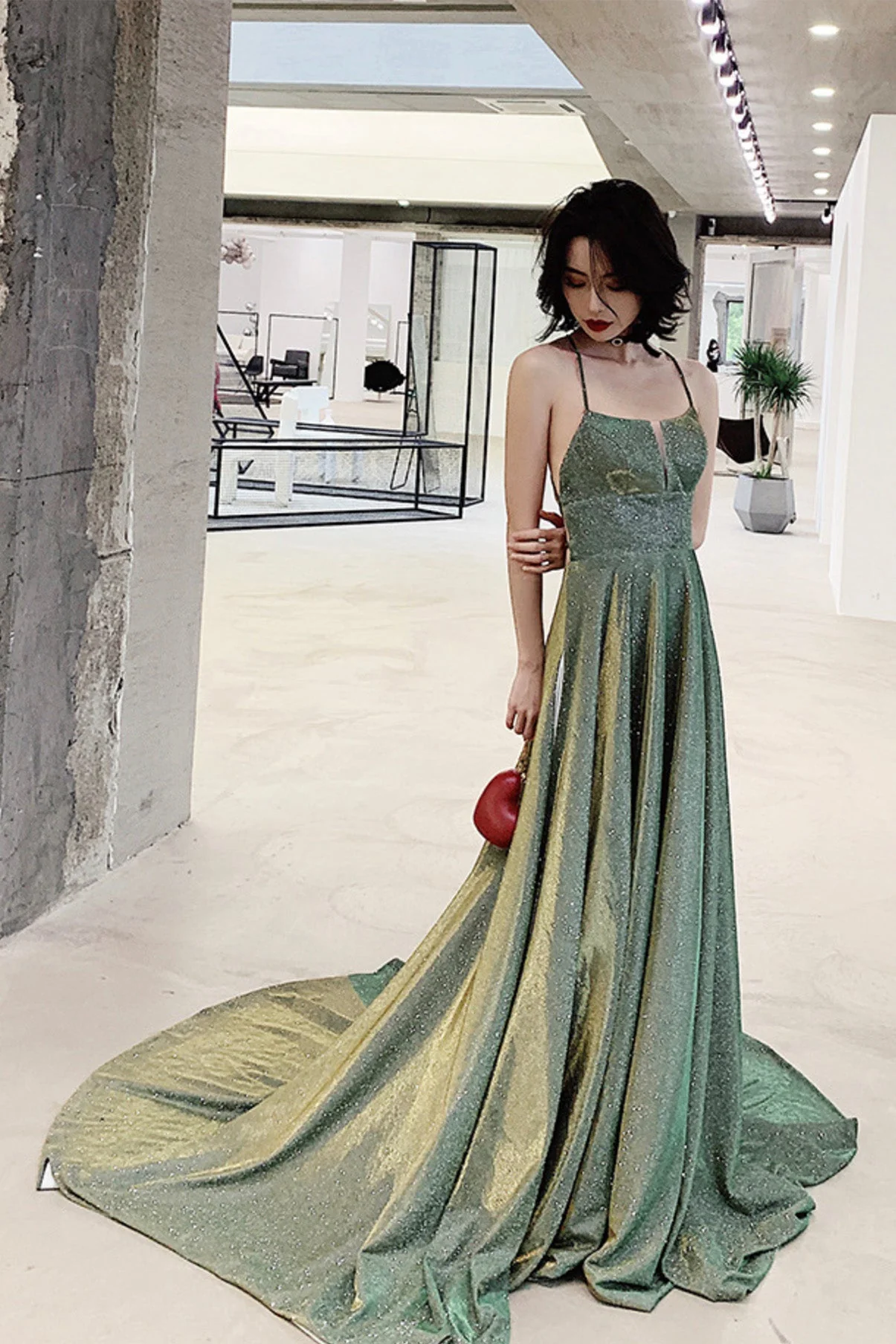 solvbao Green A-Line Backless Long Prom Dresses, Evening Dresses - Deanwangkt