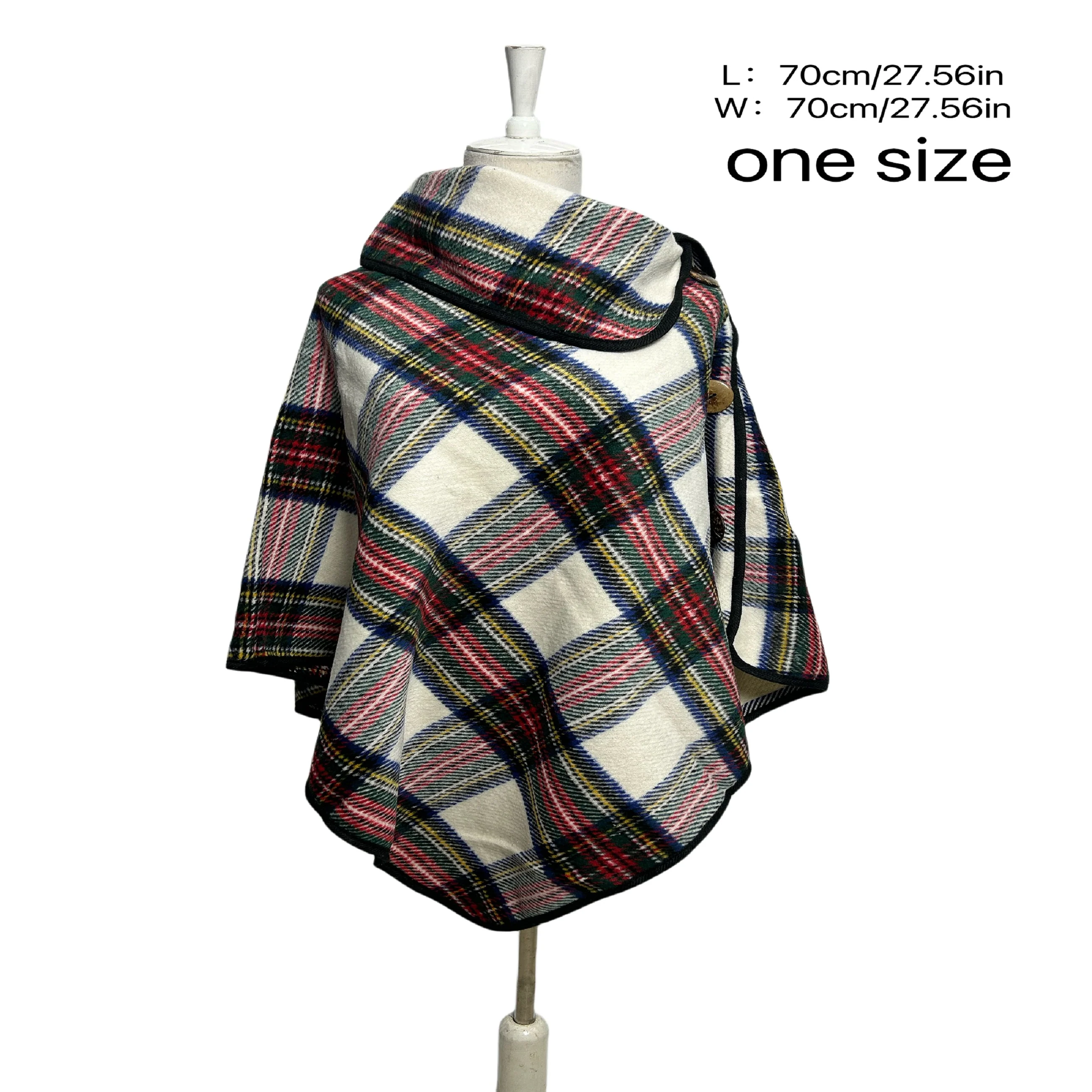 Women's British Button Shawl Multicolor Striped Pullover Poncho Autumn Winter Outerwear Warm Coldproof Cape - Deanwangkt