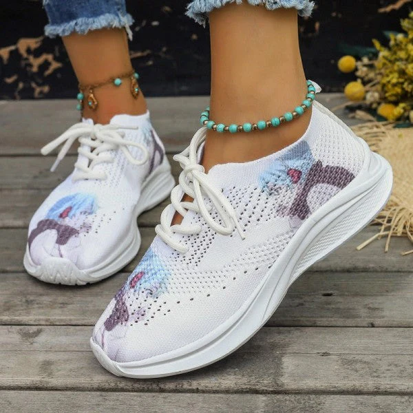 deanwangkt - White Casual Sportswear Daily Frenulum Printing Round Mesh Breathable Comfortable Out Door Shoes - Deanwangkt