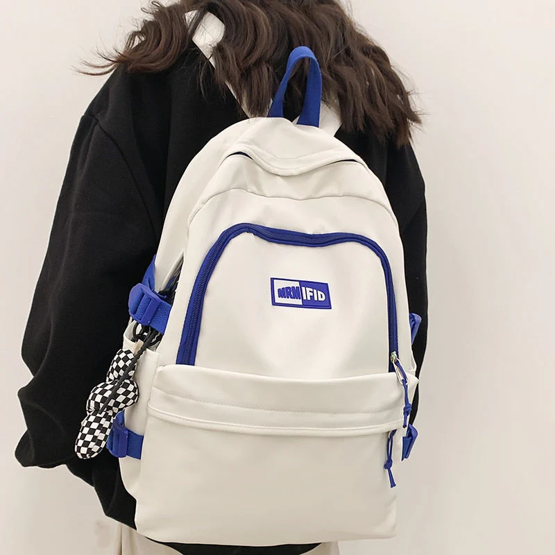 Fashion Women Backpack Cute Nylon Student Schoolbag Kawaii Ladies Large Capacity Laptop Bagpack Girl Bookbag Solid Color Mochila - Deanwangkt