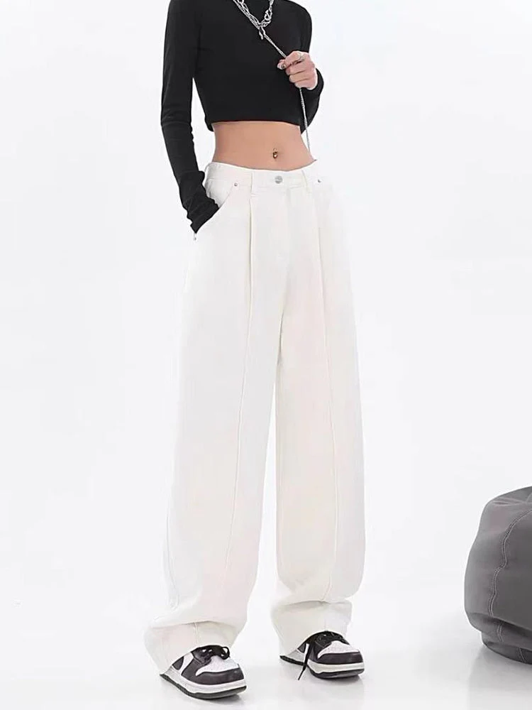 deanwangkt Summer Fashion Women Harajuku Jeans Wide Leg All-Match Loose Casual Wash Denim Pants Baggy High Street Long Trousers Tide - Deanwangkt