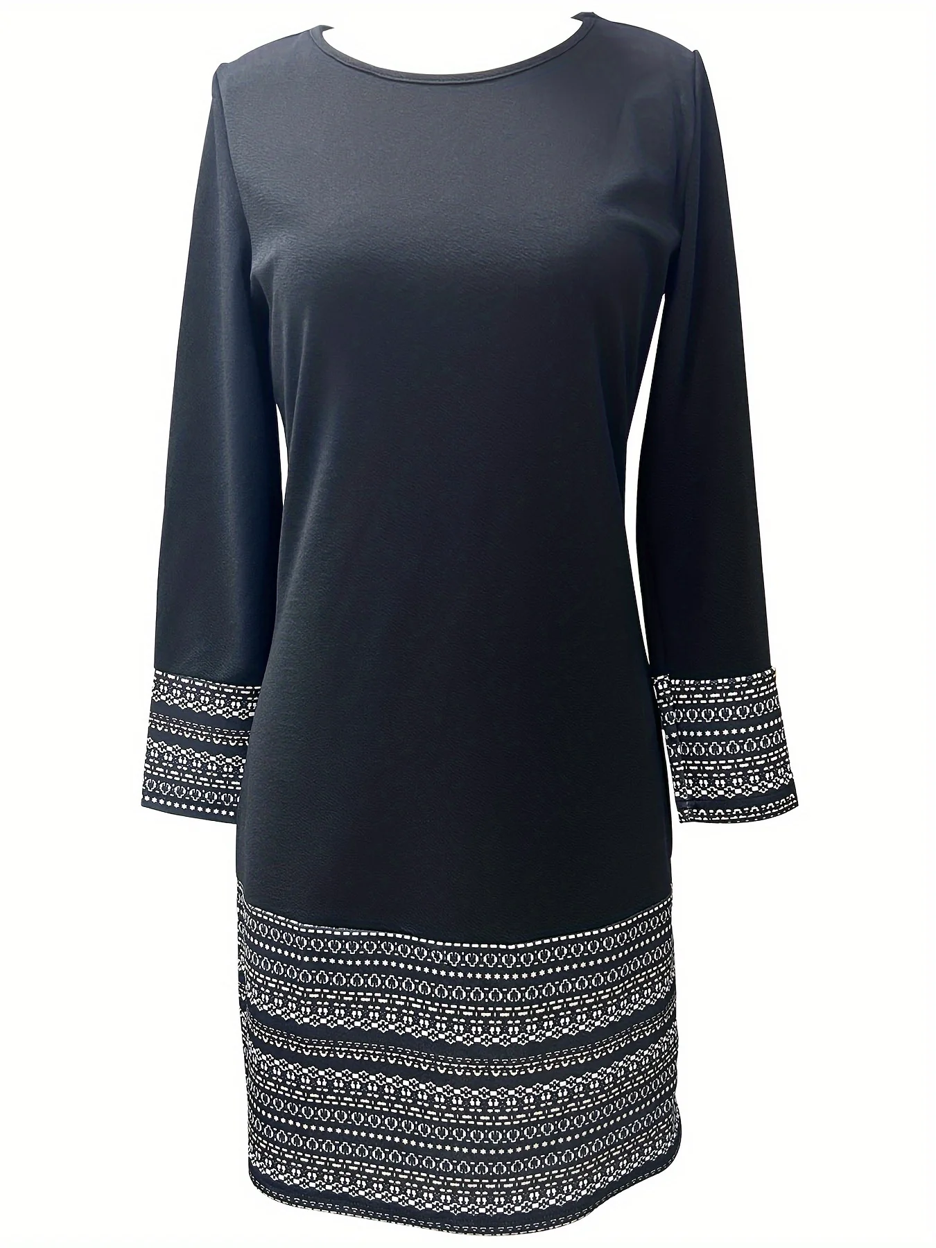 deanwangkt-1 Tribal Print Versatile Dress, Casual Crew Neck Long Sleeve Dress, Women's Clothing - Deanwangkt